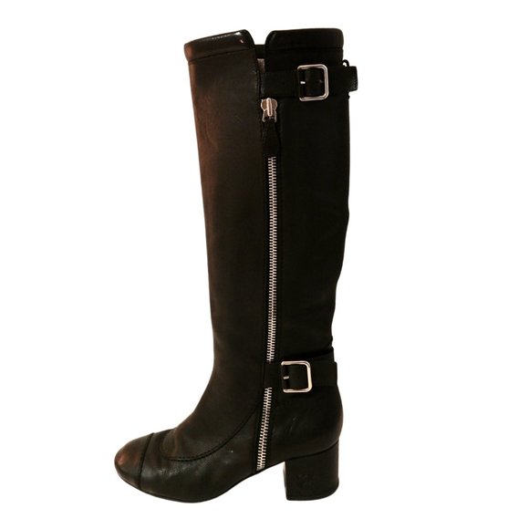 Chanel Interlocking CC Logo Leather Knee-High Riding Boots - Picture 8 of 8